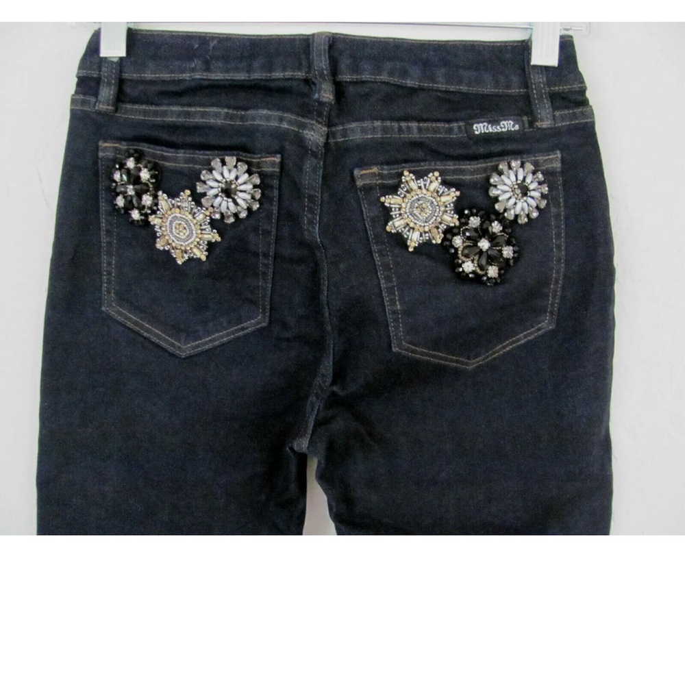 Miss Me Blue Skinny Jeans with Floral Embellishments